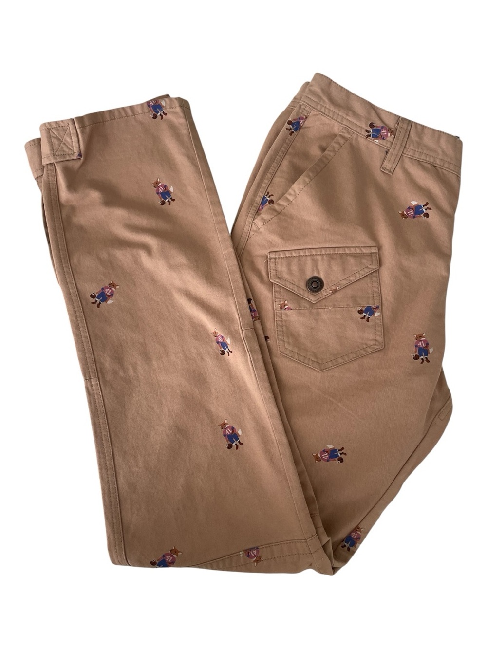 AKOO Pro Football Club Men's Tan Chino Pants with Fox Embroidery Size 34